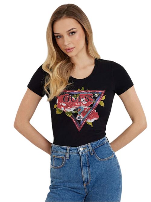 GUESS Stretch flower logo t-shirt GUESS | W4YI71J1314JBLK