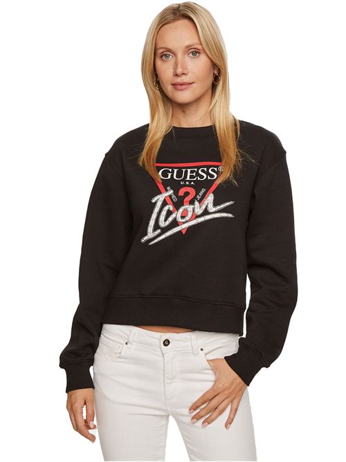 GUESS Felpa con logo triangolo e strass GUESS | W4YQ25KB681JBLK