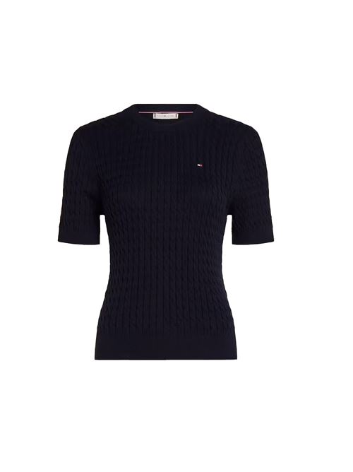 TOMMY HILFIGER Cable Knit Short Sleeve Sweater TOMMY | WW0WW41787DW5