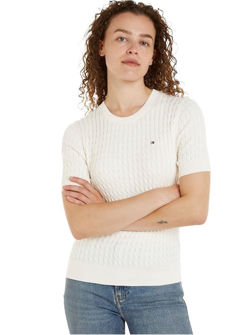 TOMMY HILFIGER Cable Knit Short Sleeve Sweater TOMMY | WW0WW41787YBL